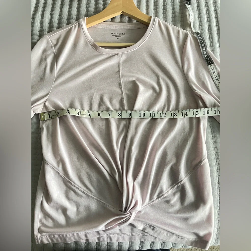 Set of THREE Medium Athleta Essence Twist Front Tops:  Black, Pink & Green - Picture 4 of 5